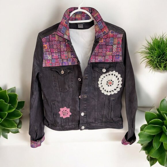 One-of-a-Kind Upcycled Faded Black Jean Jacket – Size Small - Picture 1 of 15